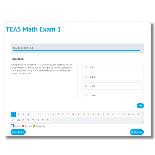 An image showing an example of a practice exam within our TEAS study guide